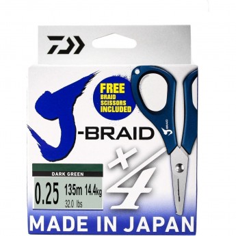 Шнур DAIWA J-Braid X4E-W/SC 0,25мм 135м dark green + ножницы