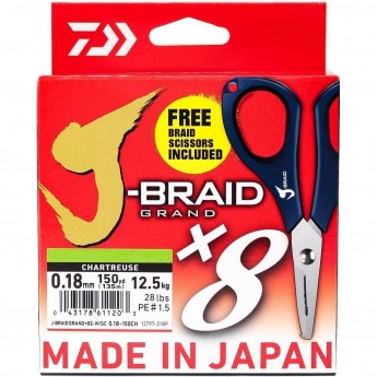 Шнур DAIWA J-Braid X8E-W/SC 0,18мм 135м chartreuse + ножницы